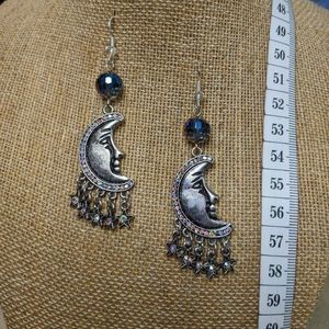 Celestial Moon Swarovski Crystal Sparkly Dangle Earrings; Hypoallergenic Hooks;